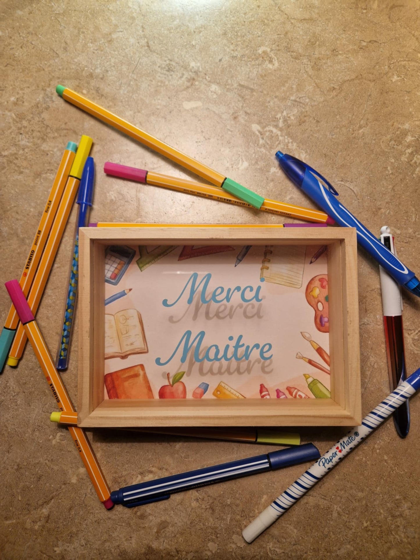 🖼️ Cadre en bois personnalisé – "Merci Maître / Maîtresse / ATSEM / Nounou" 🌟