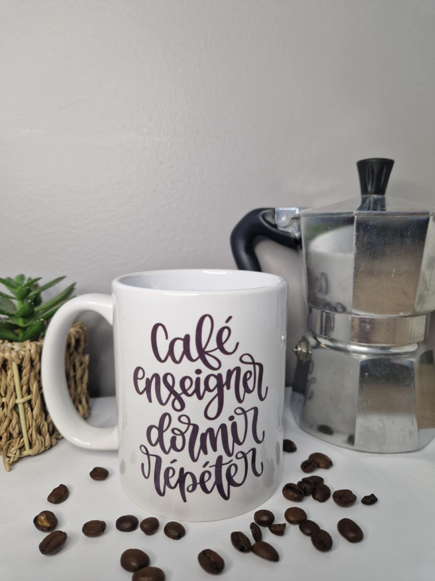 Mug " Café enseigner dormir répéter "