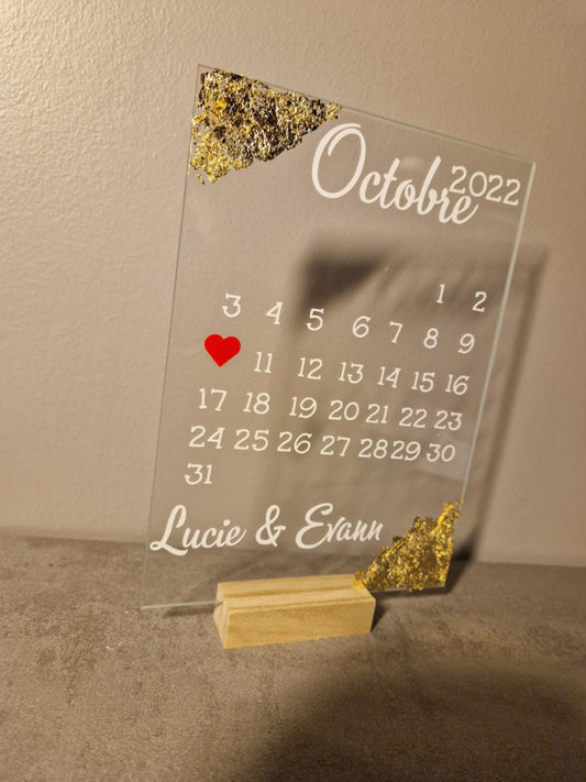 Plaque vitrée " Dates cœur "